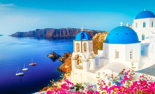 Blue domed churches in Santorini