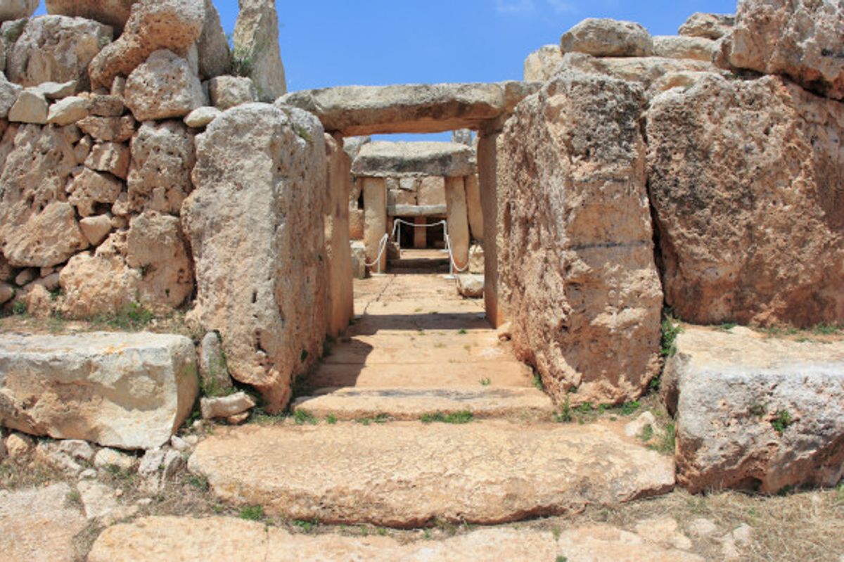The crumbling walls and remains of the Mnajdra and Hagar Quim temples in Malta
