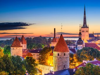 Skyline of Tallinn in Estonia at sunset