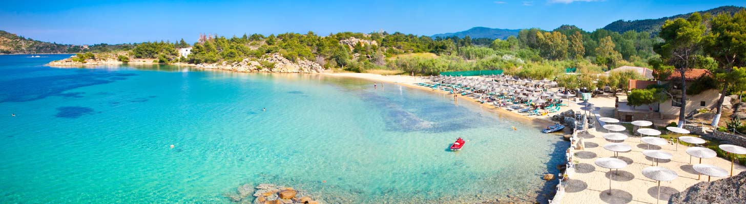 White sandy beaches & crystal clear waters of beaches in Halkidiki, Greece