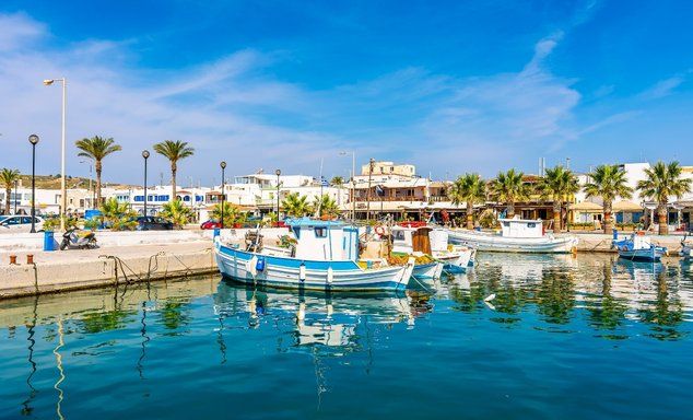 View of small boat in Kardamena harbour in Kos