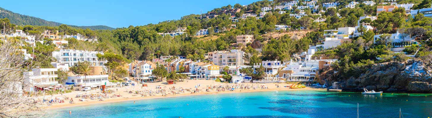Turquoise seas & golden sands of Cala Vadella, Ibiza