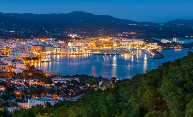 Panoramic view of Santa Eualia at dusk