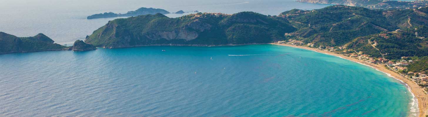 Aerial view of the beach at Agios Georgios in Corfu