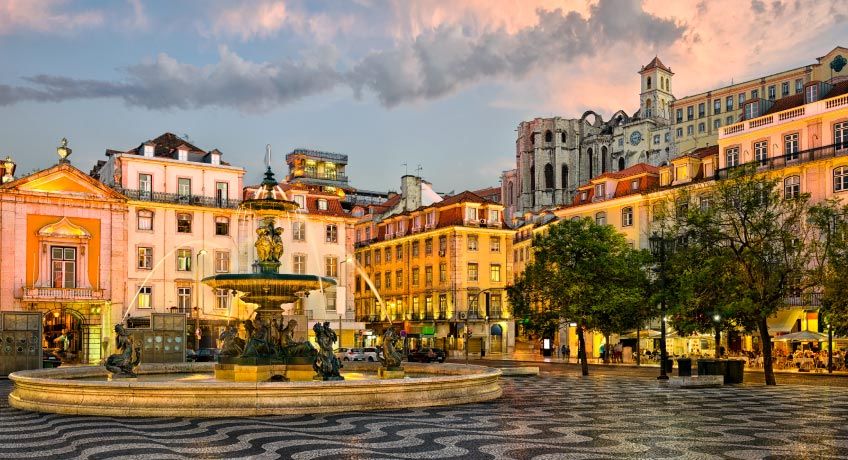 Square in Lisbon at dusk