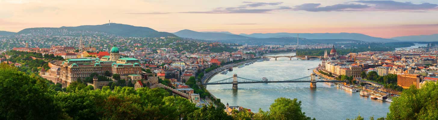 Aerial view of Budapest at sunset