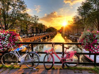 Bikes by a canal in the Netherlands