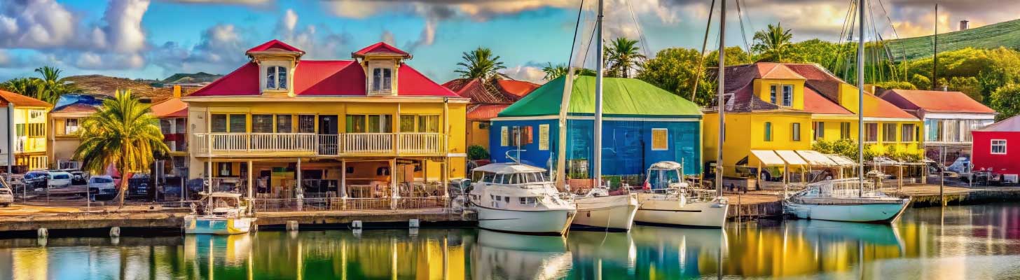 Colourful houses overlooking the sea in St Johns, Antigua