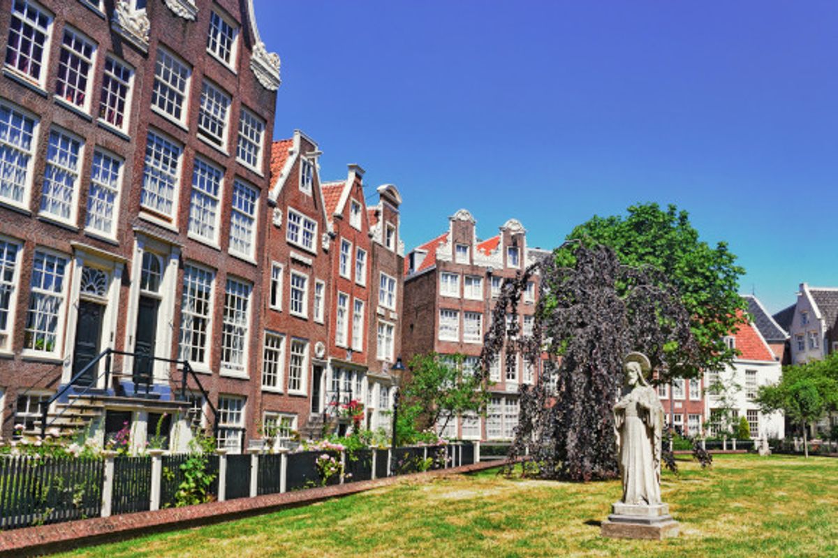 The city's oldest wooden house Begijnhof and its surrounding landscapes in Amsterdam