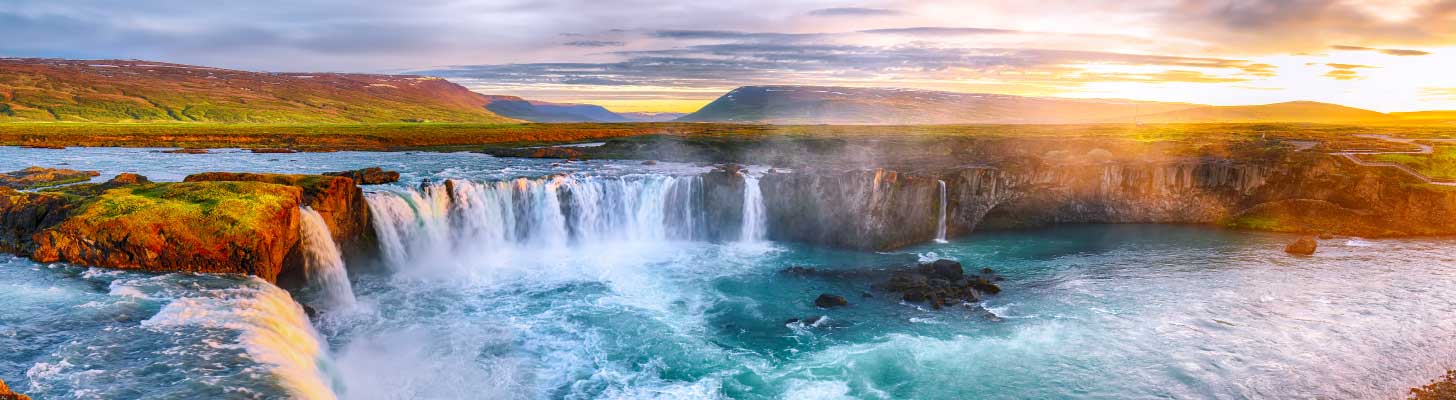 Aerial view of the Godafoss waterfall in Iceland