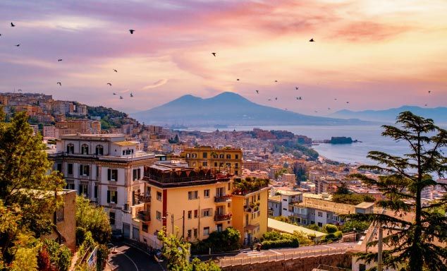 Skyline of Naples city with Mount Vesuvius in the background