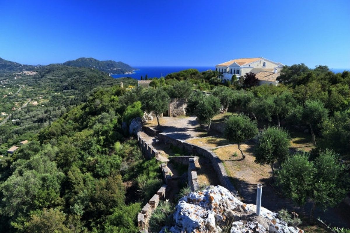 Kaiser Throne ancient landmark in Corfu Greece and its scenic landscape.