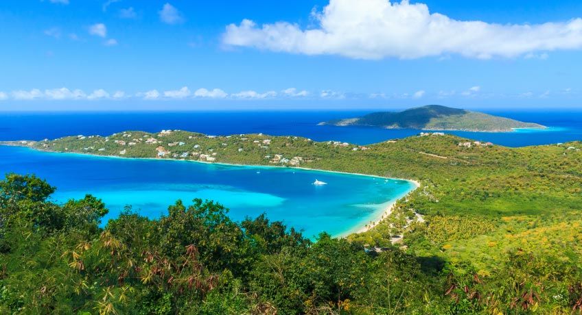 Blue seas & golden sands of a beach in St Thomas