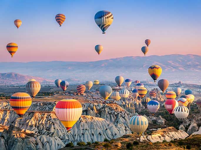 Hot air ballons over Cappadocia in Turkey