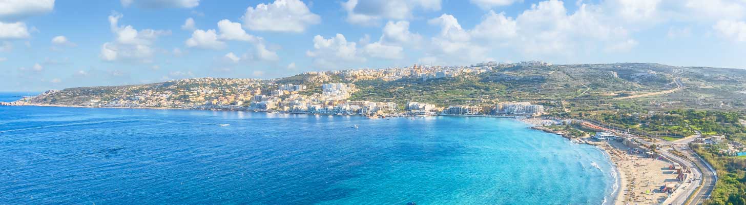 Aerial view of Mellieha Bay in Malta