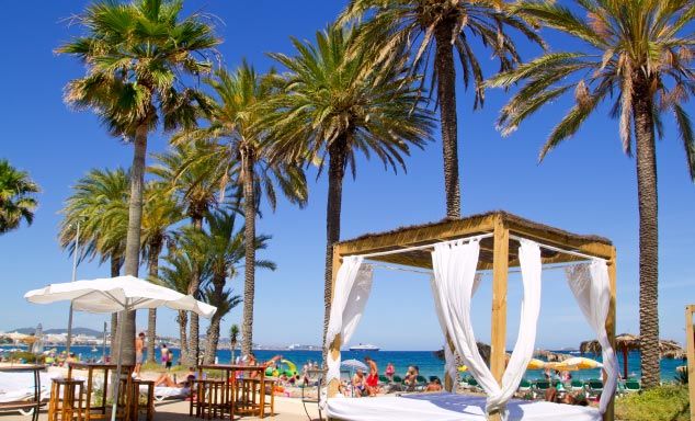 Sun beds on the beach at Playa d'en Bossa