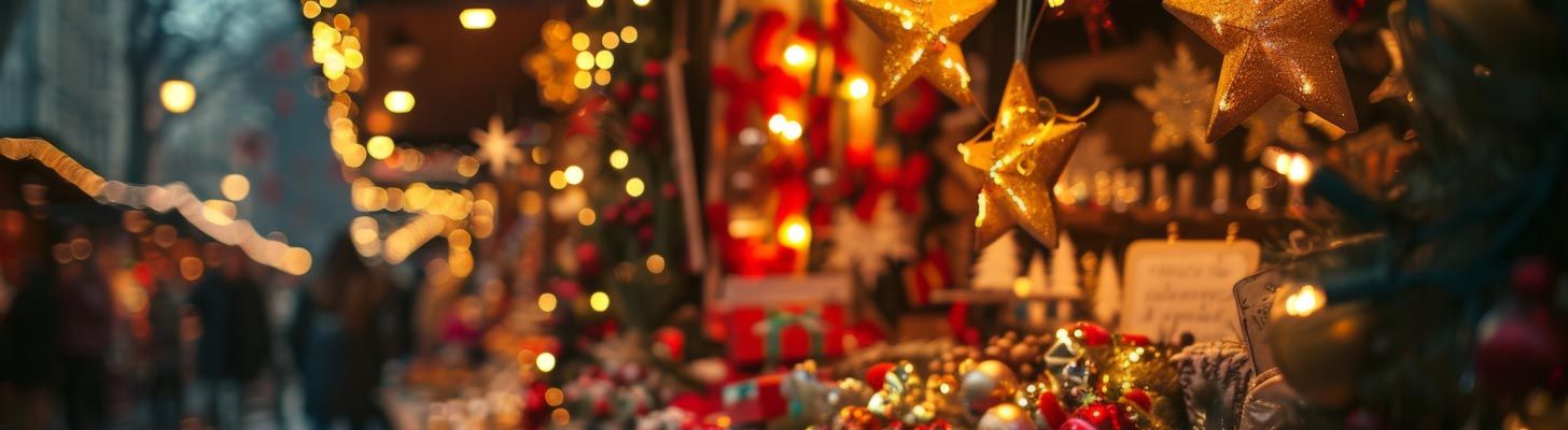 Decorations & lights at a festive Christmas market