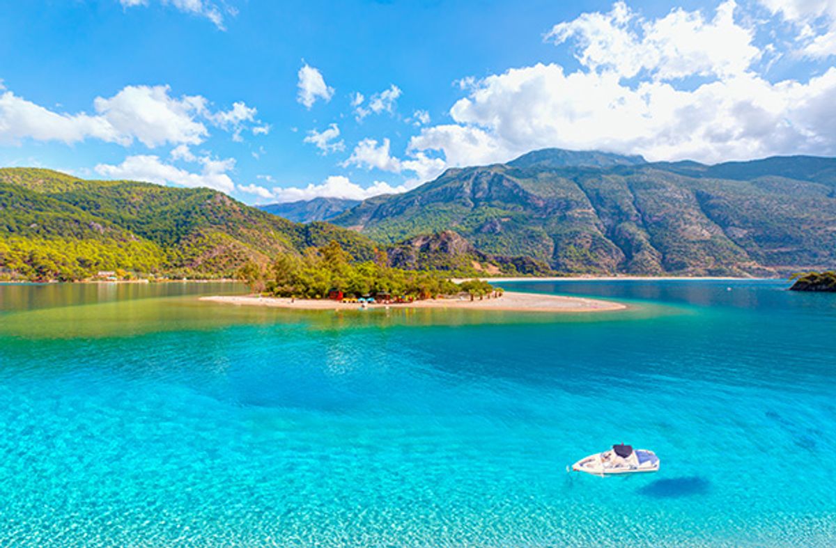 View of Blue Lagoon Turkey with boat