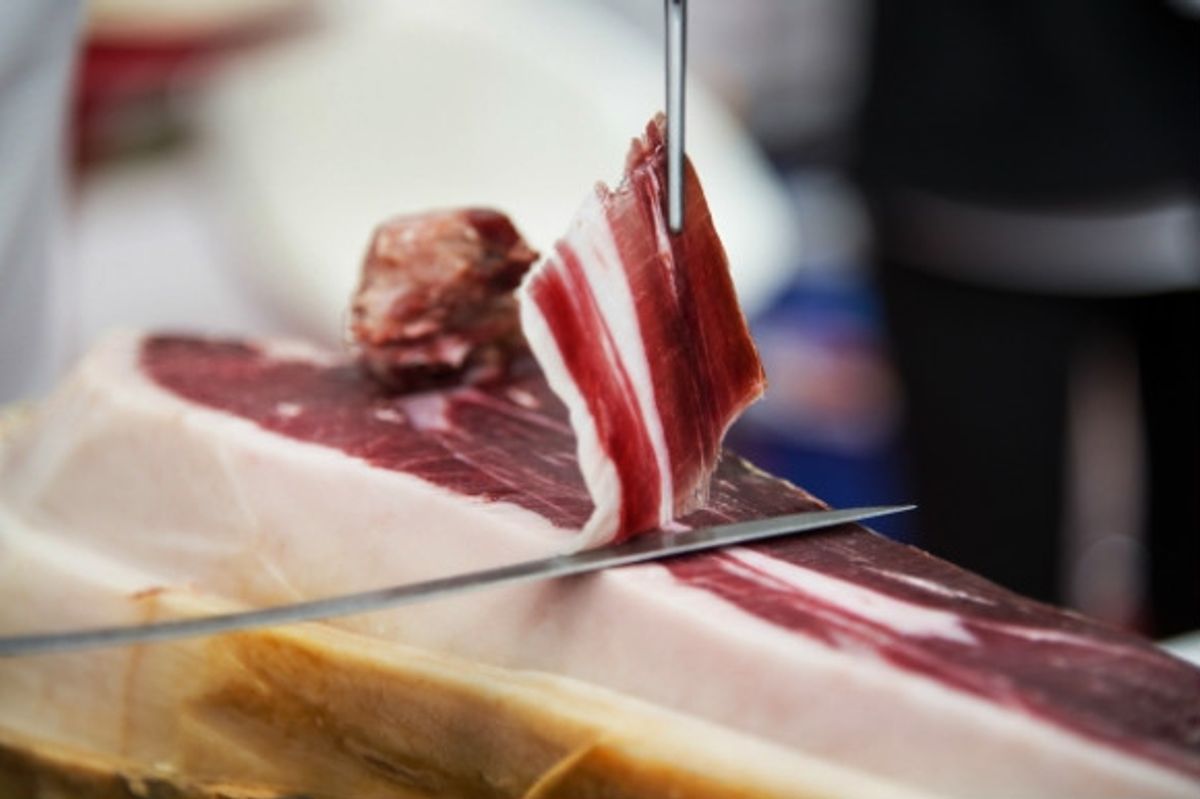 Tasty ham delicacy in Spain, a thin leg of Jamon Iberico traditionally served in tapas