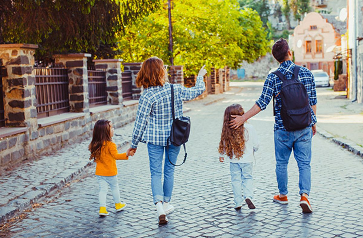 Family walking on holiday