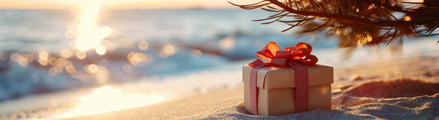 Wrapped gift on the beach