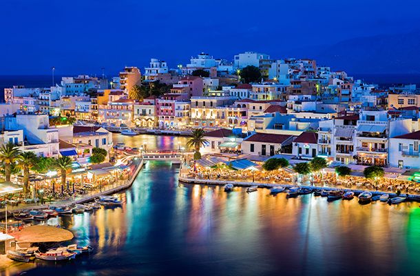 Agios Nikolas harbour at night