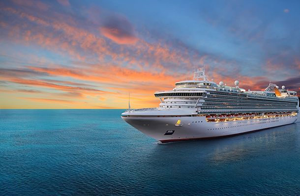 Cruise liner at sunset