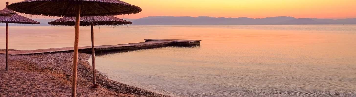 Sunset over the beach at Moraitika in Corfu