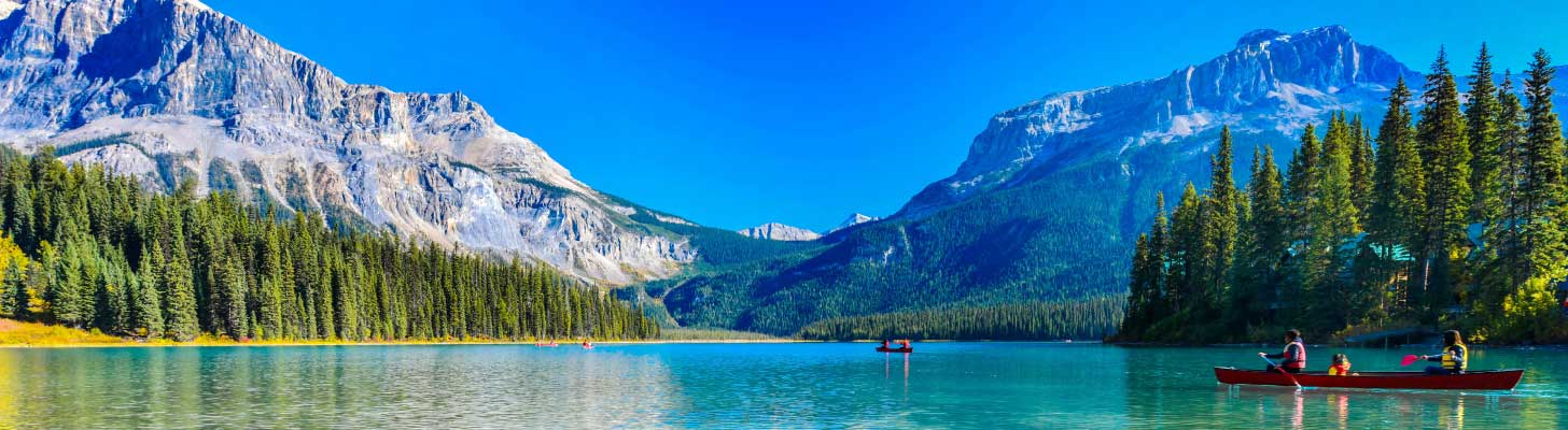 Boating on Emerald Lake in the Yoho National Park, Canada