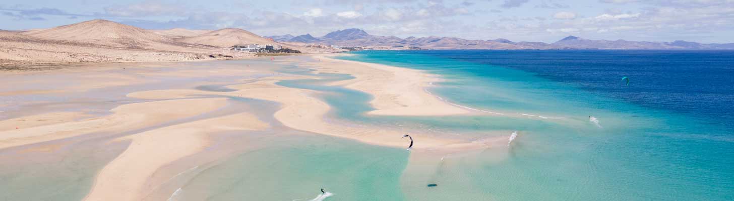 White sands & crystal clear waters of Sotavento beach in Costa Calma, Fuerteventura