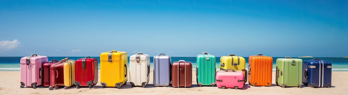 Colourful suitcases on the beach