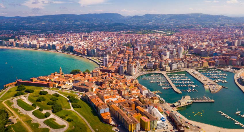 Aerial view of the city of Gijon in Spain