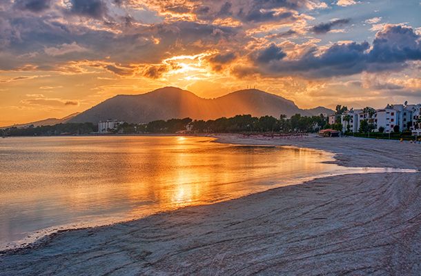 Sunset over a beach in Majorca