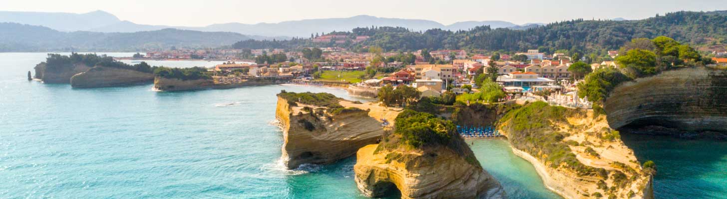 Aerial view of the coastline at Sidari in Corfu
