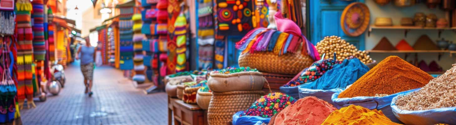 Colourful spices in the market in Marrakech