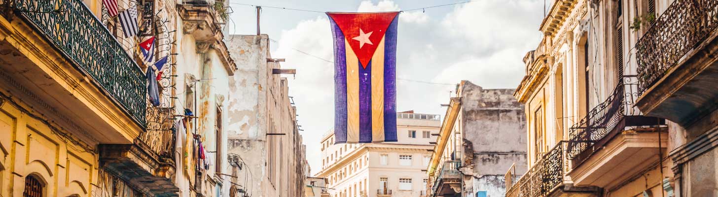 Cuban flag in downtown Havana, Cuba