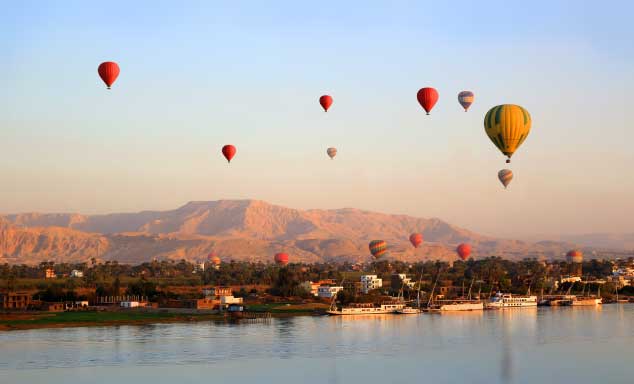 Balloons in the sky above the river Nile