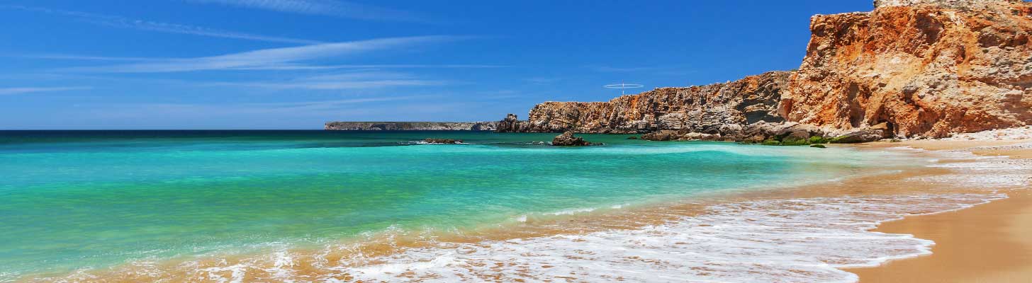 Golden sands & turquoise seas at Sagres beach in the Algarve