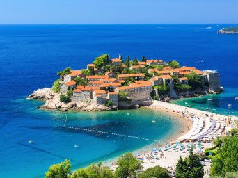Island of traditional houses in Montenegro