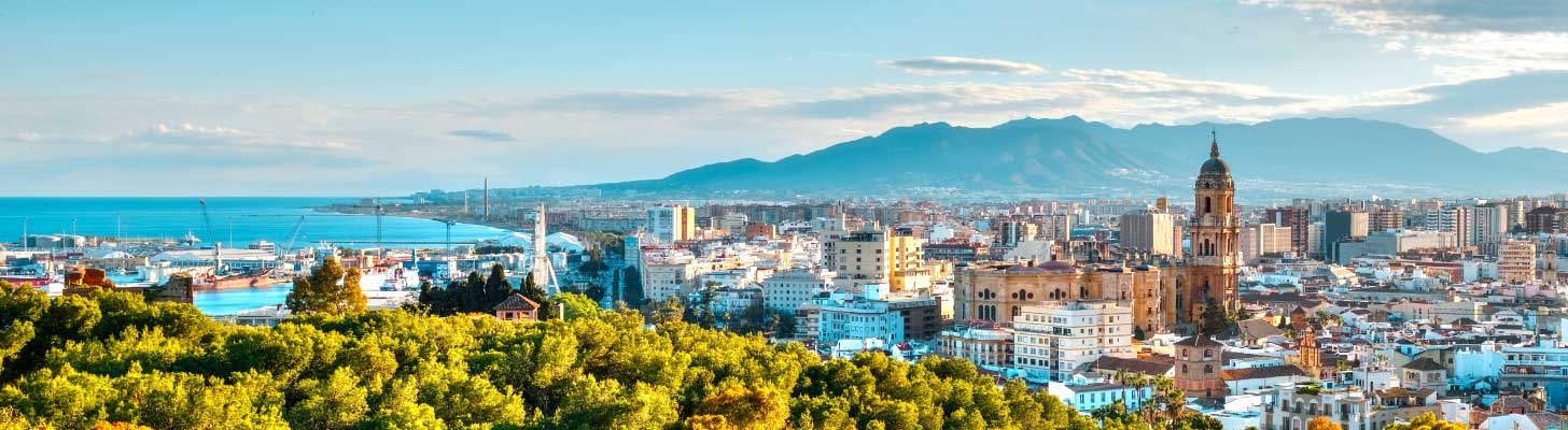 Panoramic view of Malaga city & port in the Costa del Sol