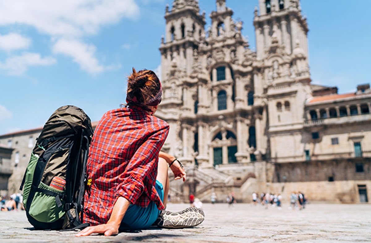 Backpacker in city