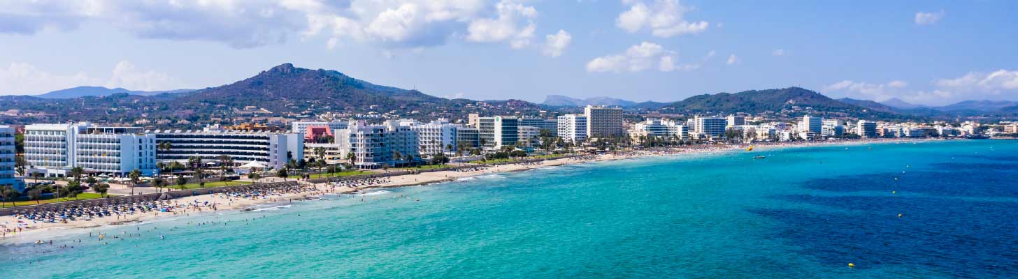 Panoramic view of the resort of Cala Bona in Majorca
