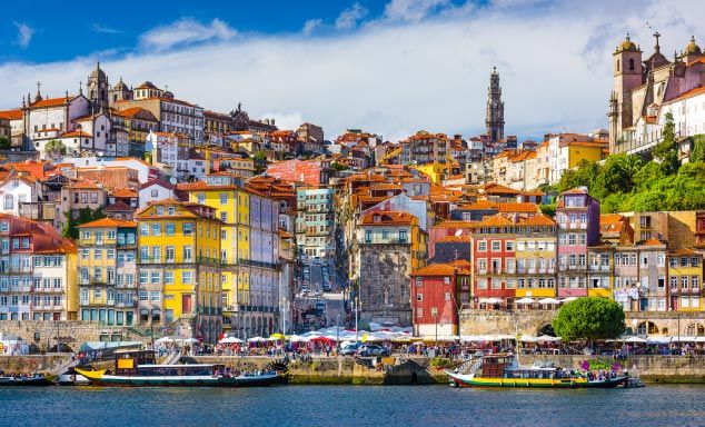 Colourful buildings line the Douro river in Porto