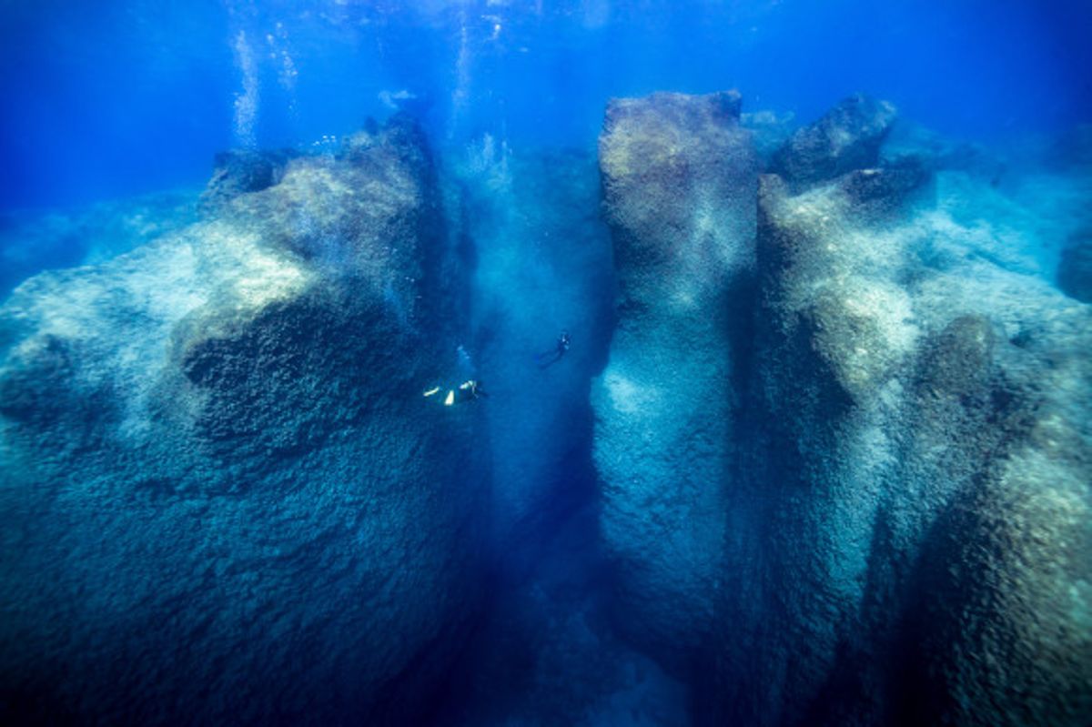 Divers exploring the ocean walls off the coast of Turkey over 30 metres deep