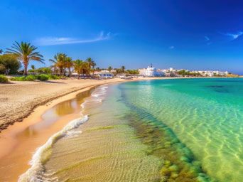Crystal clear waters along a beach in Tunisia
