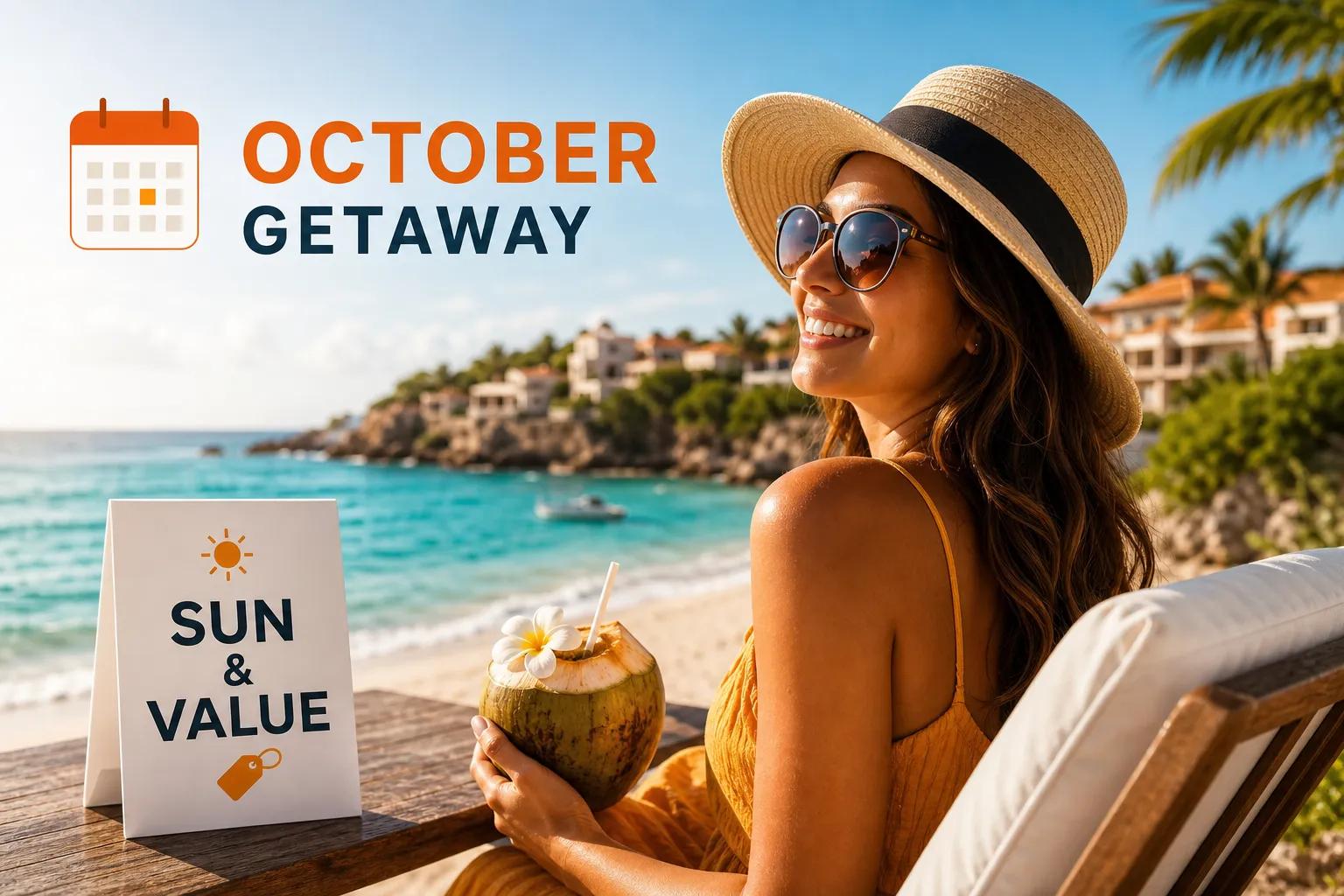 A lady on a sun lounger enjoying an October getaway to the beach