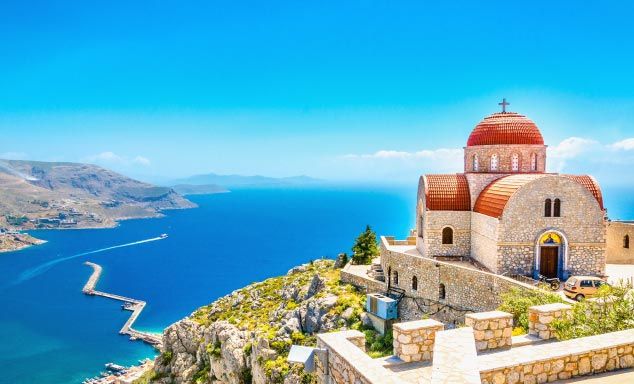 Traditional church overlooking the ocean in Kos
