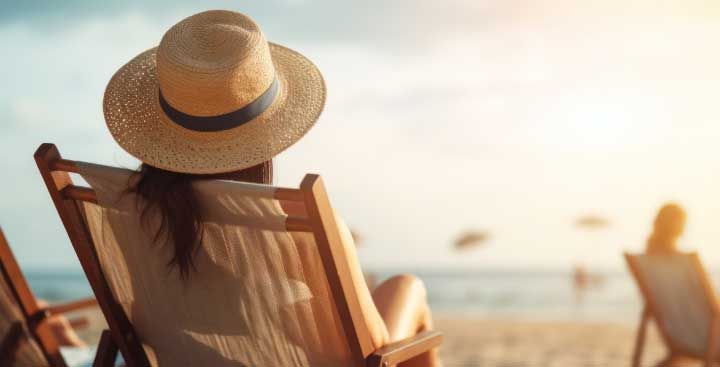 Woman relaxing on a deckchair on the beach