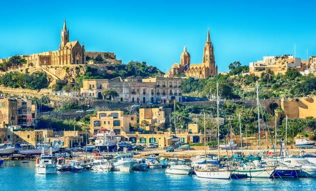 Boats in the harbour in Mgarr in Gozo, Malta