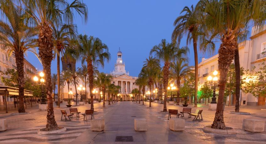 Square of Saint John of God with the town hall in the background in Cadiz